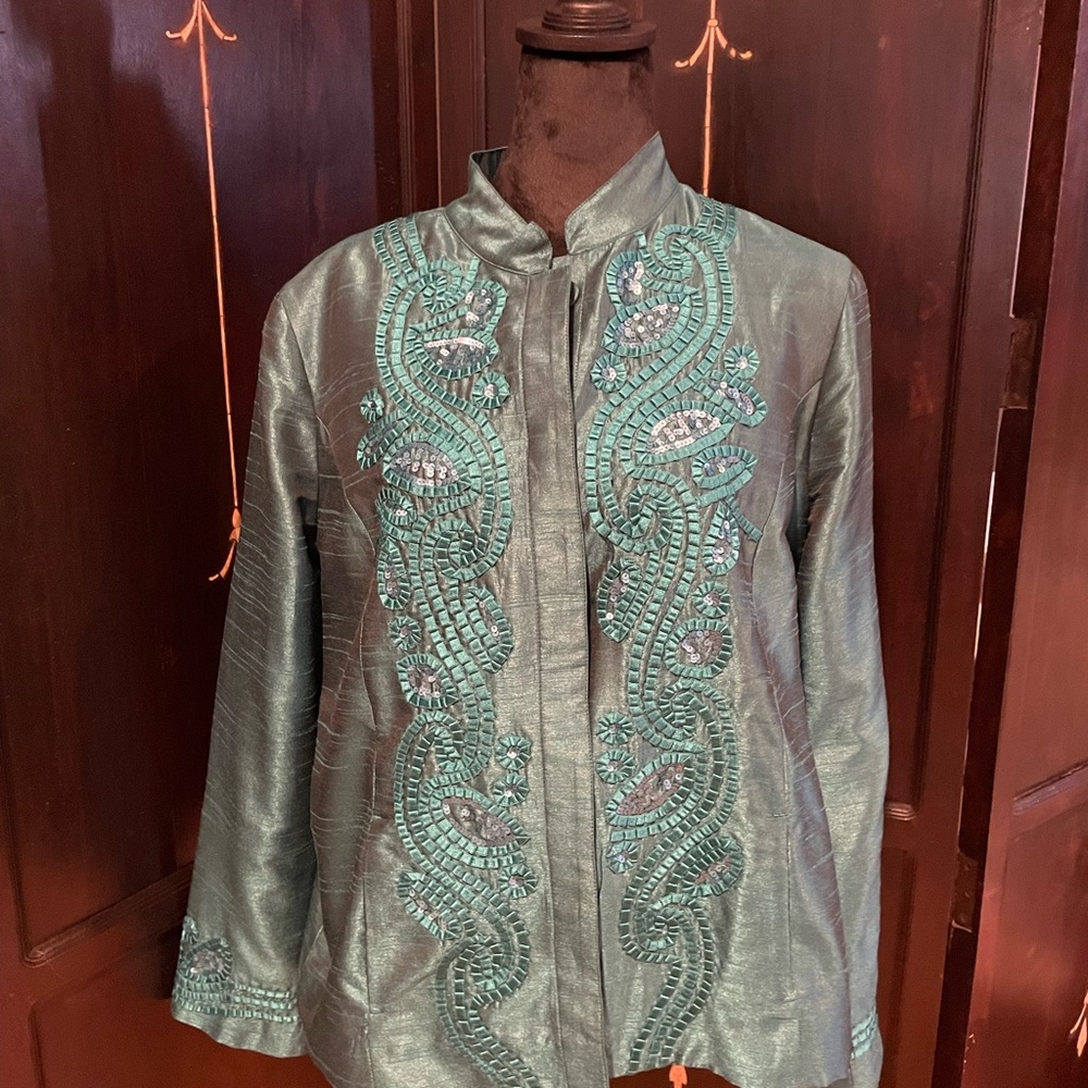 Chicos Tiena Sequin Twirling Appliqué Blazer Jacket